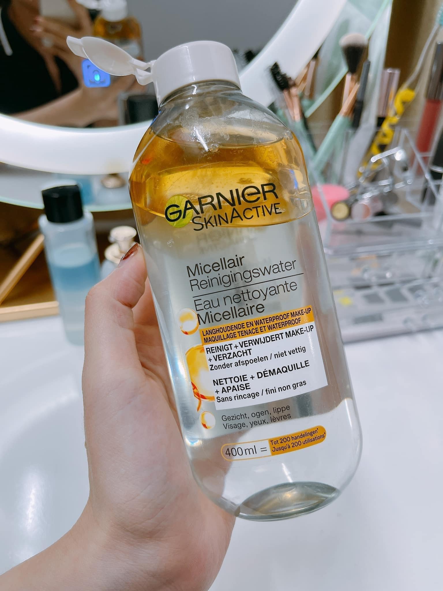 Nước Tẩy Trang Garnier Skinactive Micellair Reinigingswater Langhoudende En  Waterproof Make Up (Vàng Nắp Trắng) - 400Ml -